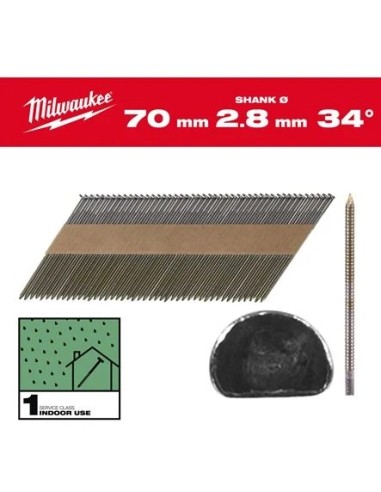 Clous de charpente 34° annelés 2.8x50 à 90 mm - MILWAUKEE - 4932492599
