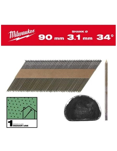 Clous de charpente 34° annelés 2.8x50 à 90 mm - MILWAUKEE - 4932492599