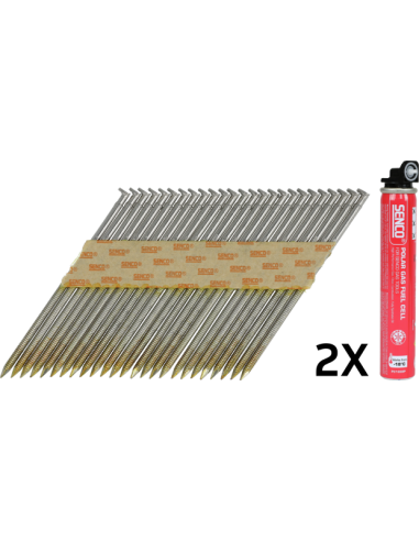 Clous bande 34° Annelés - Acier - 2,8 / 3,1 x 50 à 90mm + GAZ - SENCO