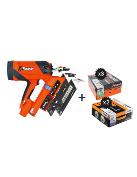 Cloueur Paslode à gaz COMBIXi avec batterie et chargeur + 3 packs 2,8 x 70mm + 2 packs 4 x 35mm  - SPIT - 014005