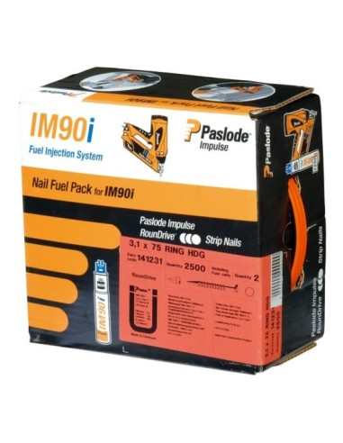 Clous bande 34° Crantés - 3,1 x 90mm + GAZ - PASLODE